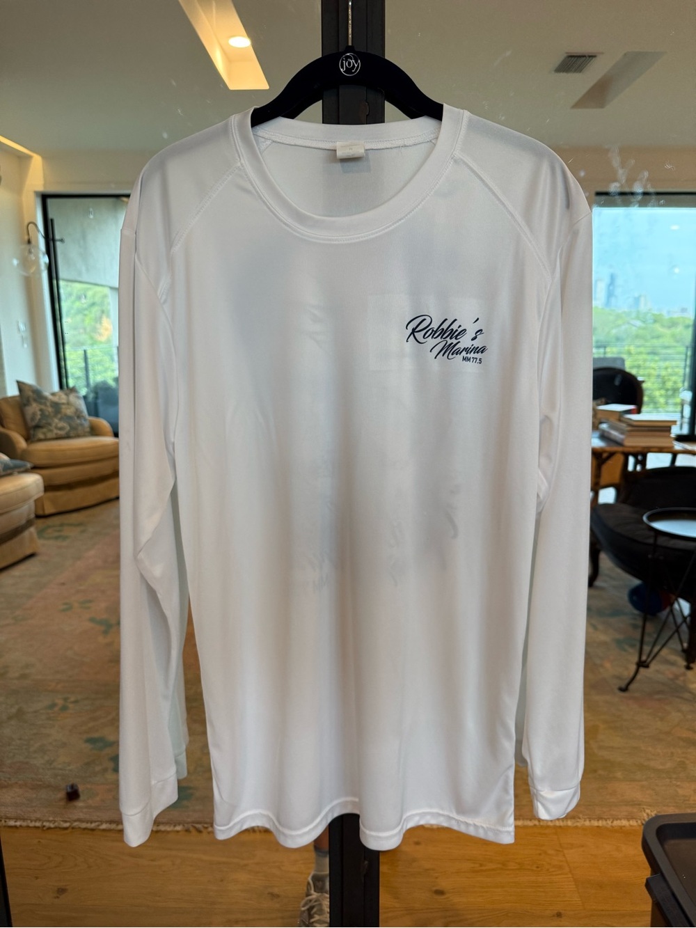 Robbie's Marina Long Sleeve Performance Shirt - White with Navy Logo